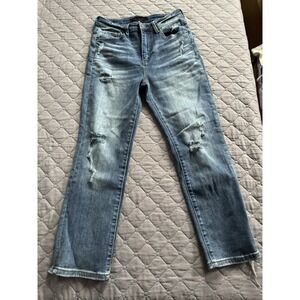 Risen Jeans Straight Leg Vintage Washed  RDP1268 Sz 5/27 Frayed Distressed GUC